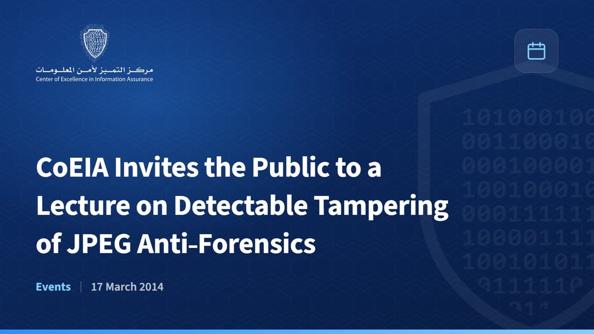 CoEIA Invites the Public to a Lecture on Detectable Tampering of JPEG Anti-Forensics