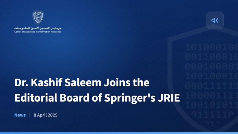 Dr. Kashif Saleem Joins the Editorial Board of Springer's JRIE