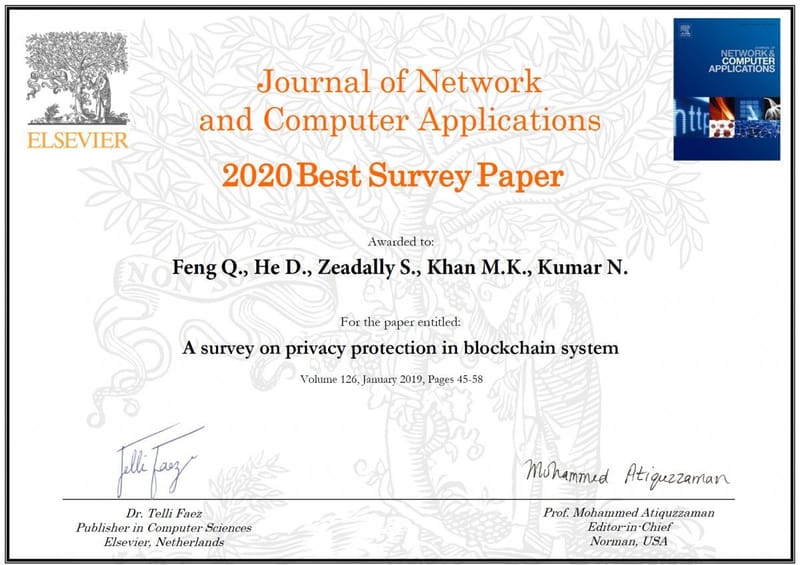 CoEIA Researcher Wins Best Survey Paper Award for Blockchain Privacy Study