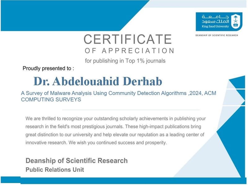 بحث للأستاذ الدكتور عبدالوحيد درهاب في مجلة ACM Computing Surveys حول تحليل البرمجيات الخبيثة